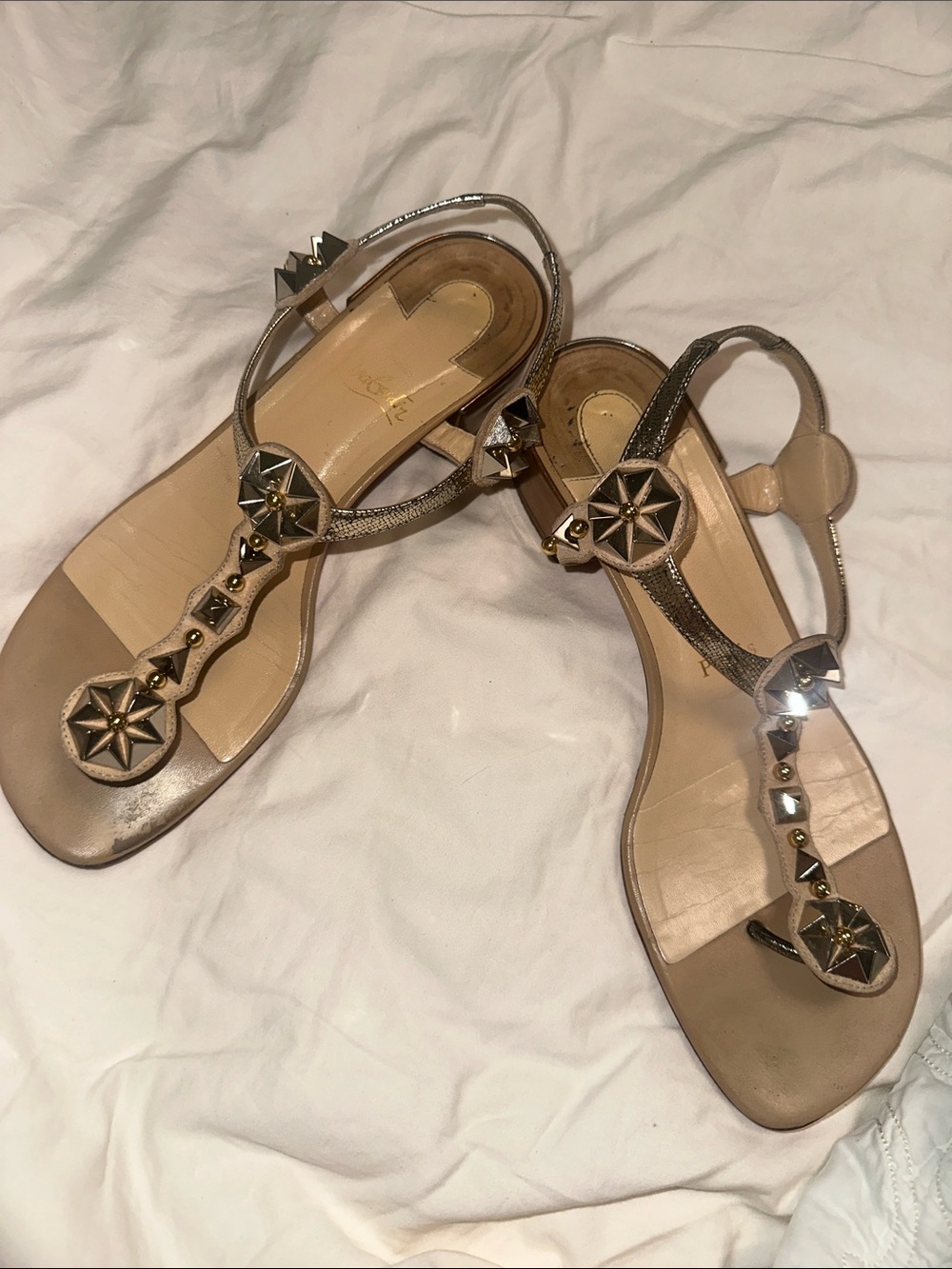 Christian Louboutin Gold Star Studded T-Strap Sandals 39